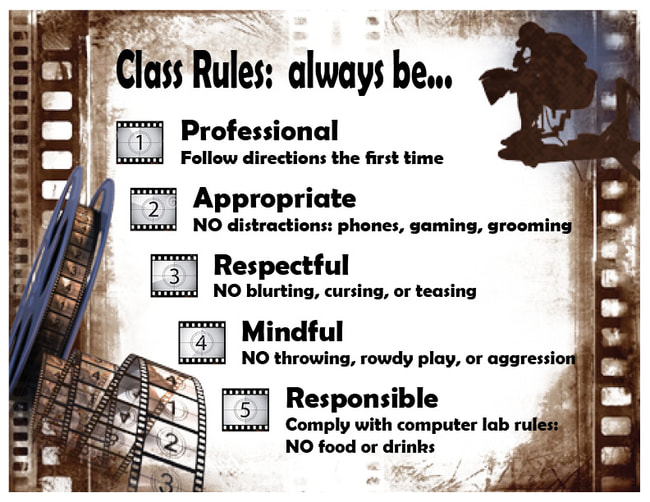 class rules: always be professional, appropriate, respectful, mindful, responsible